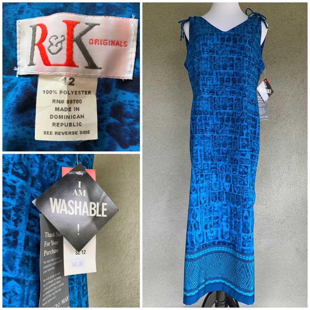 R&K Blue Print Shift Midi Dress NWT size 12